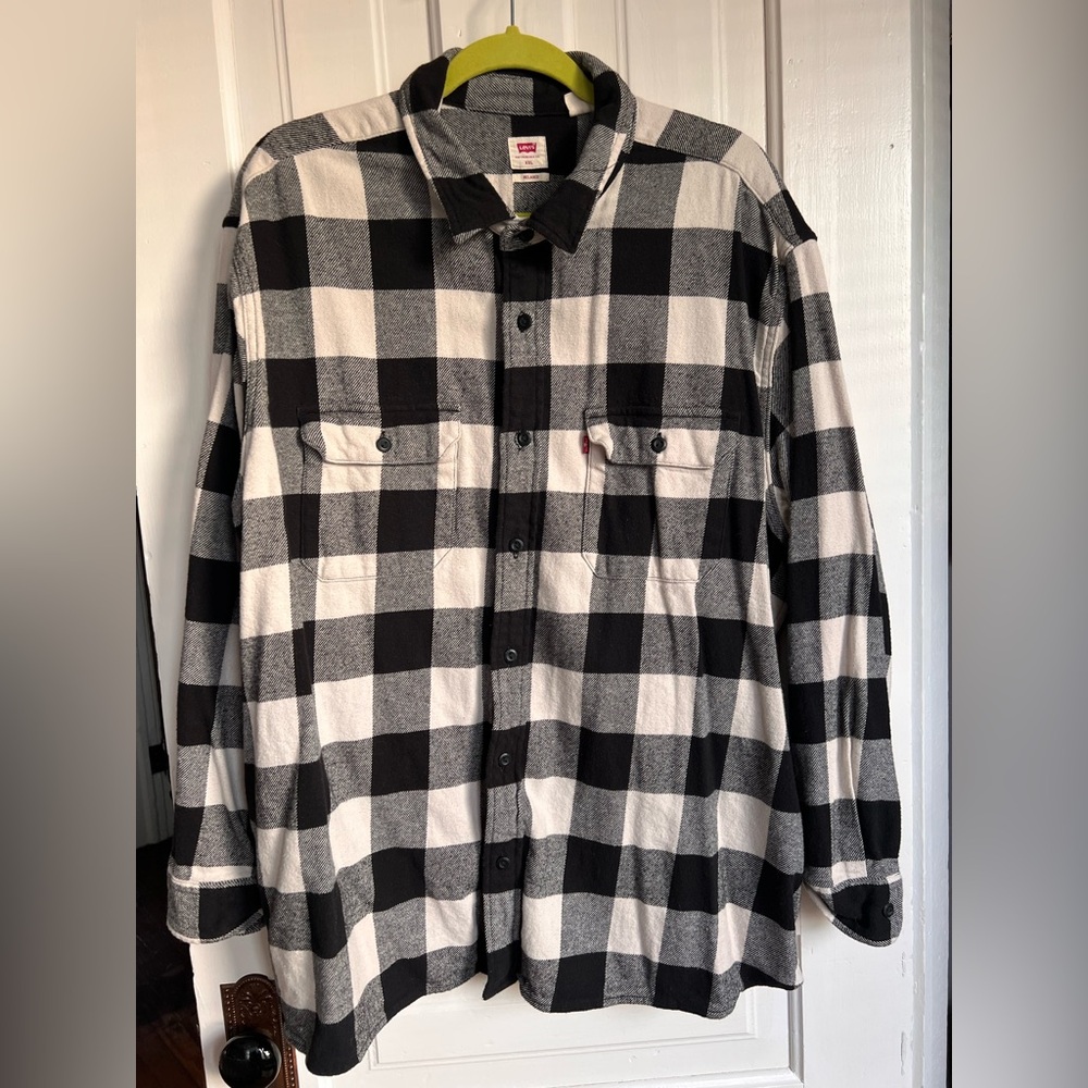 Levi’s Flannel Shirt Mens XXL Black White The Worker Relaxed Fit Plaid